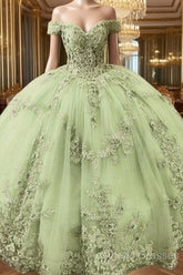 Sage Lace Off Shoulder 15 Ball Gown Dresses